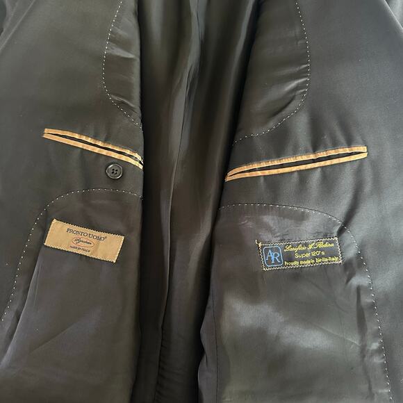 Pronto Uomo Men 44L Blazer Sport Coat Black Italy Super 120s Lanifico Rodina - Picture 10 of 11